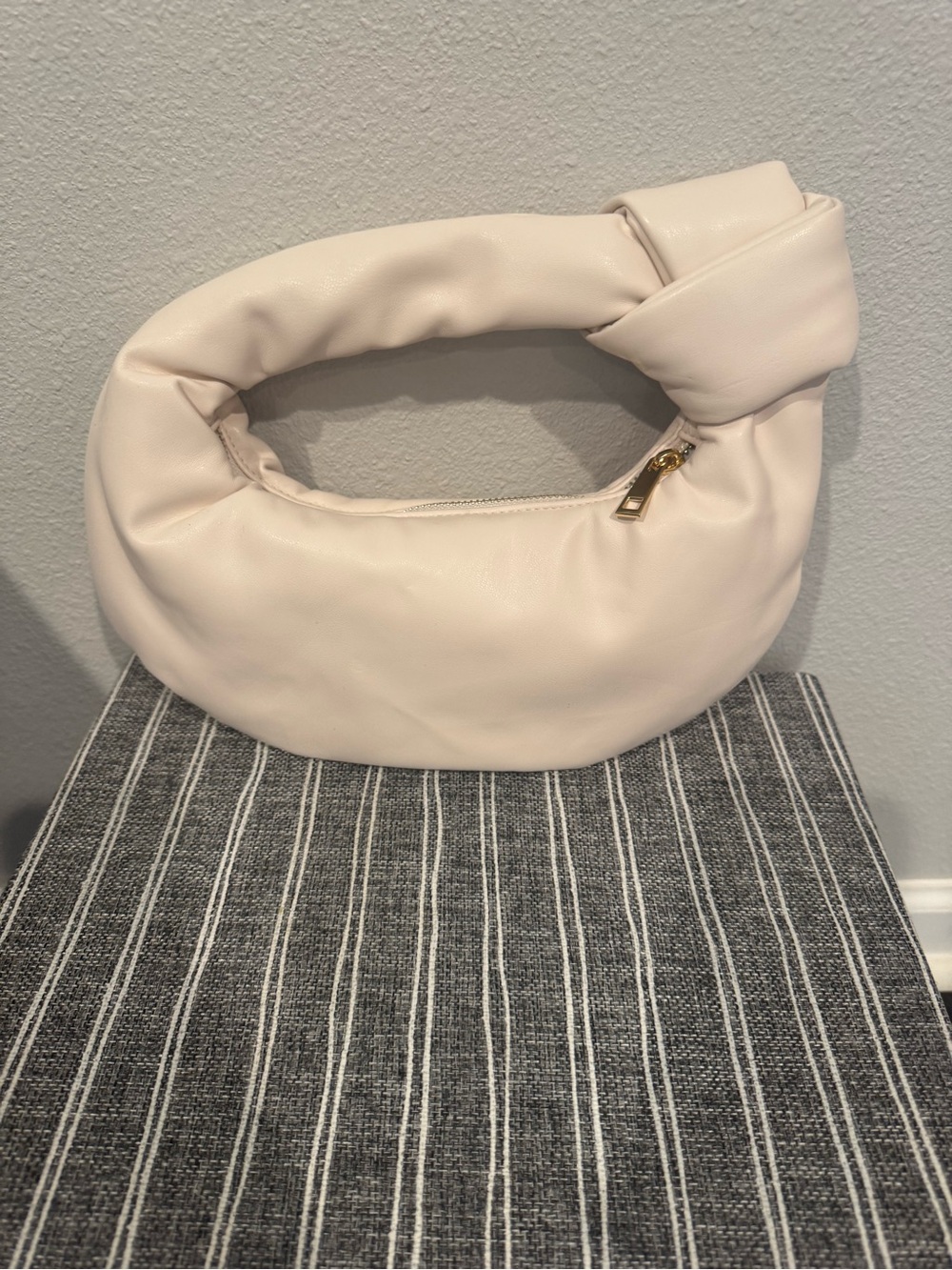 Melie Bianco Cream Knotted Handle Hobo Clutch